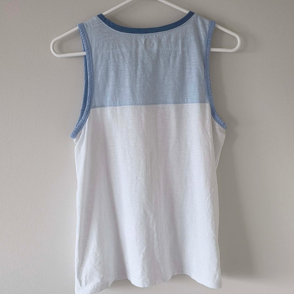 Loft Outlet Blue White Colorblock Slub Knit Ringer Tank Top Womens Medium - Picture 3 of 6